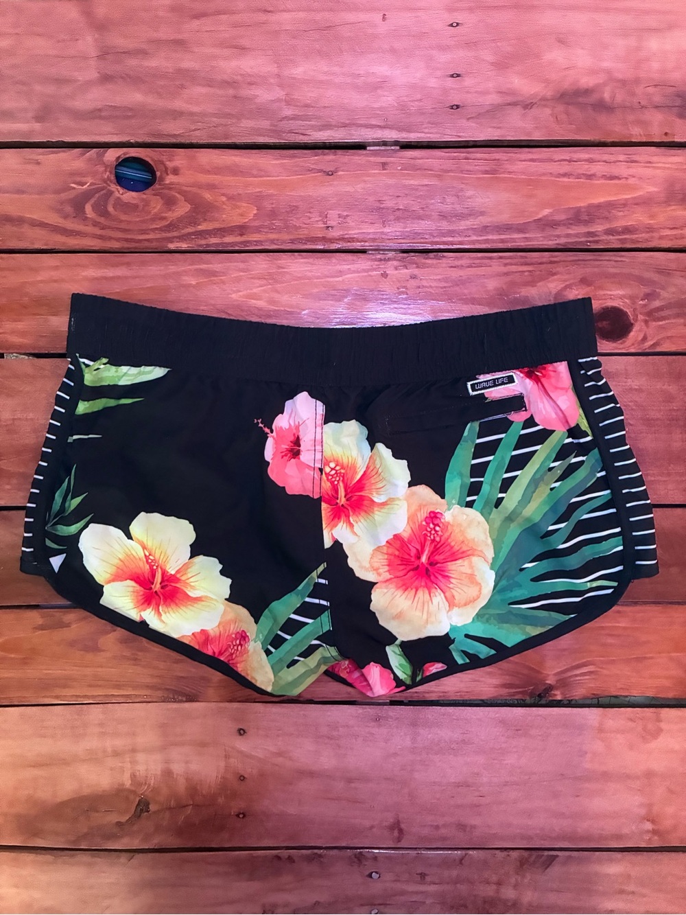 Y2K Retro Women's Board Shorts - Neon Floral Black Swim Coverup - Size XL - Picture 2 of 8